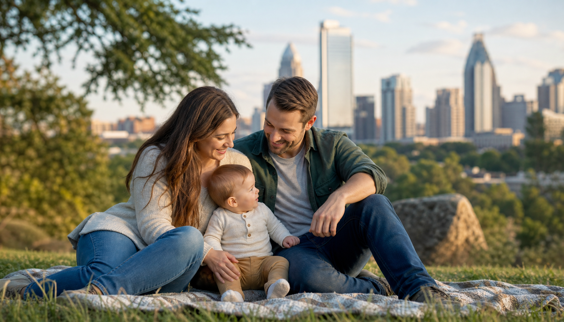 Young family in Charlotte reviewing life insurance options with agent